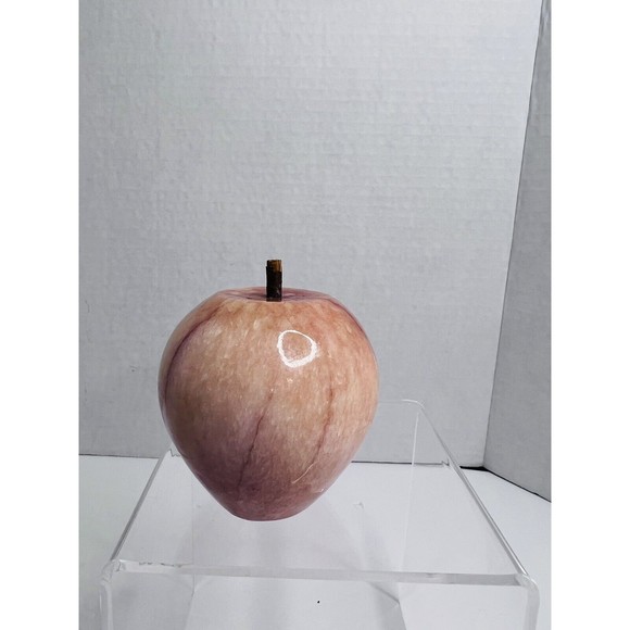 Italian Marble Alabaster Stone Fruit Apple Wood Stem Peach Pink Antique 2.5” - Picture 2 of 7